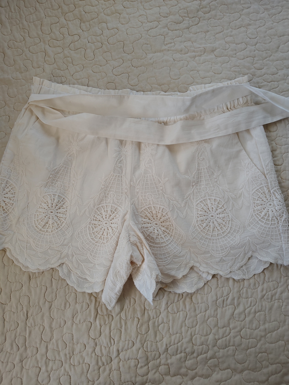 LOFT Ivory White Embroidered Lace Tie-Waist Shorts Size S